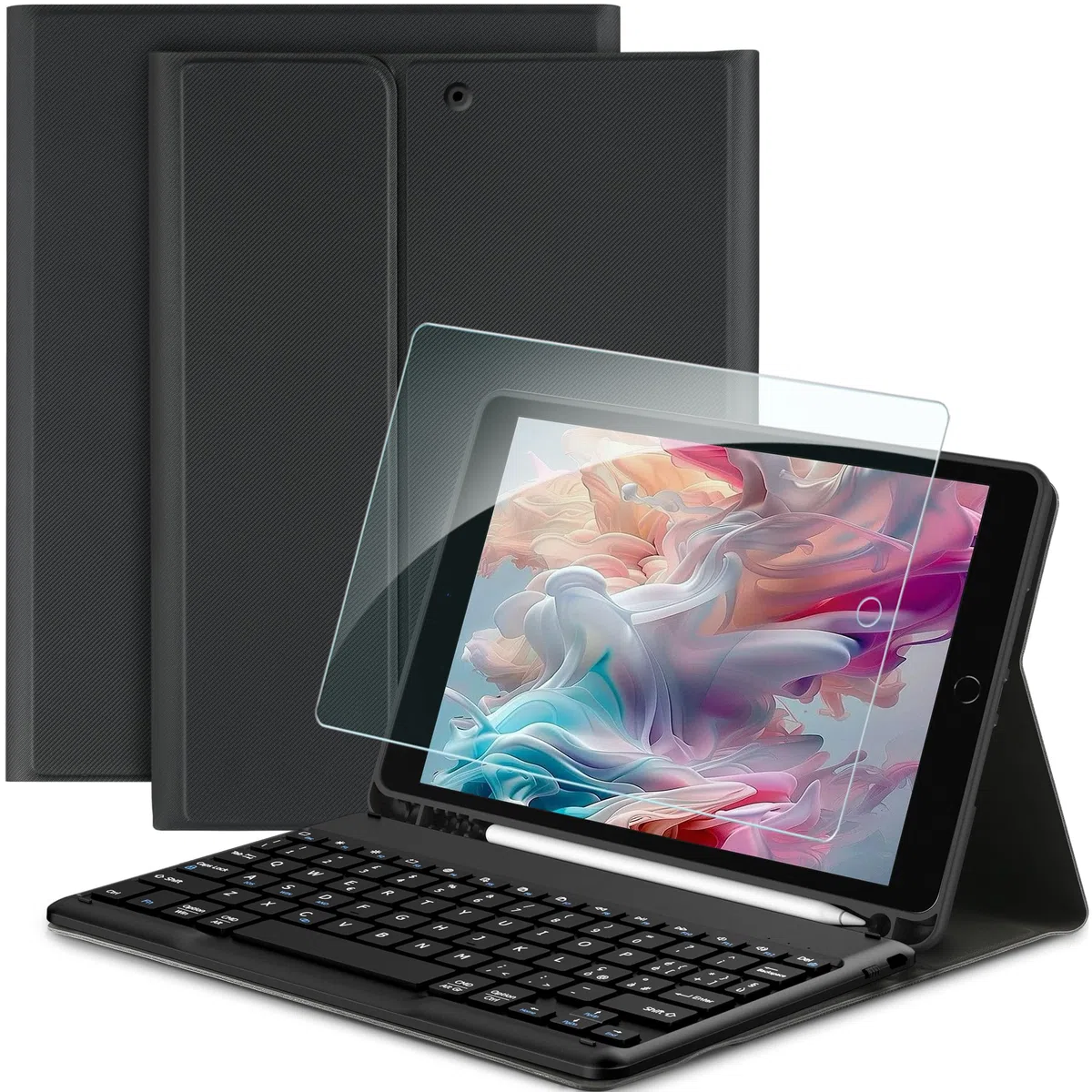 EasyAcc Cover iPad 9 Generazione con Tastiera Compatibile con iPad 10.2 Pollici 8a/7a Generazione con Pellicola Protettiva, [Italiano], Custodia Protettiva per Tastiera Rimovibile con Portapenne, Nero