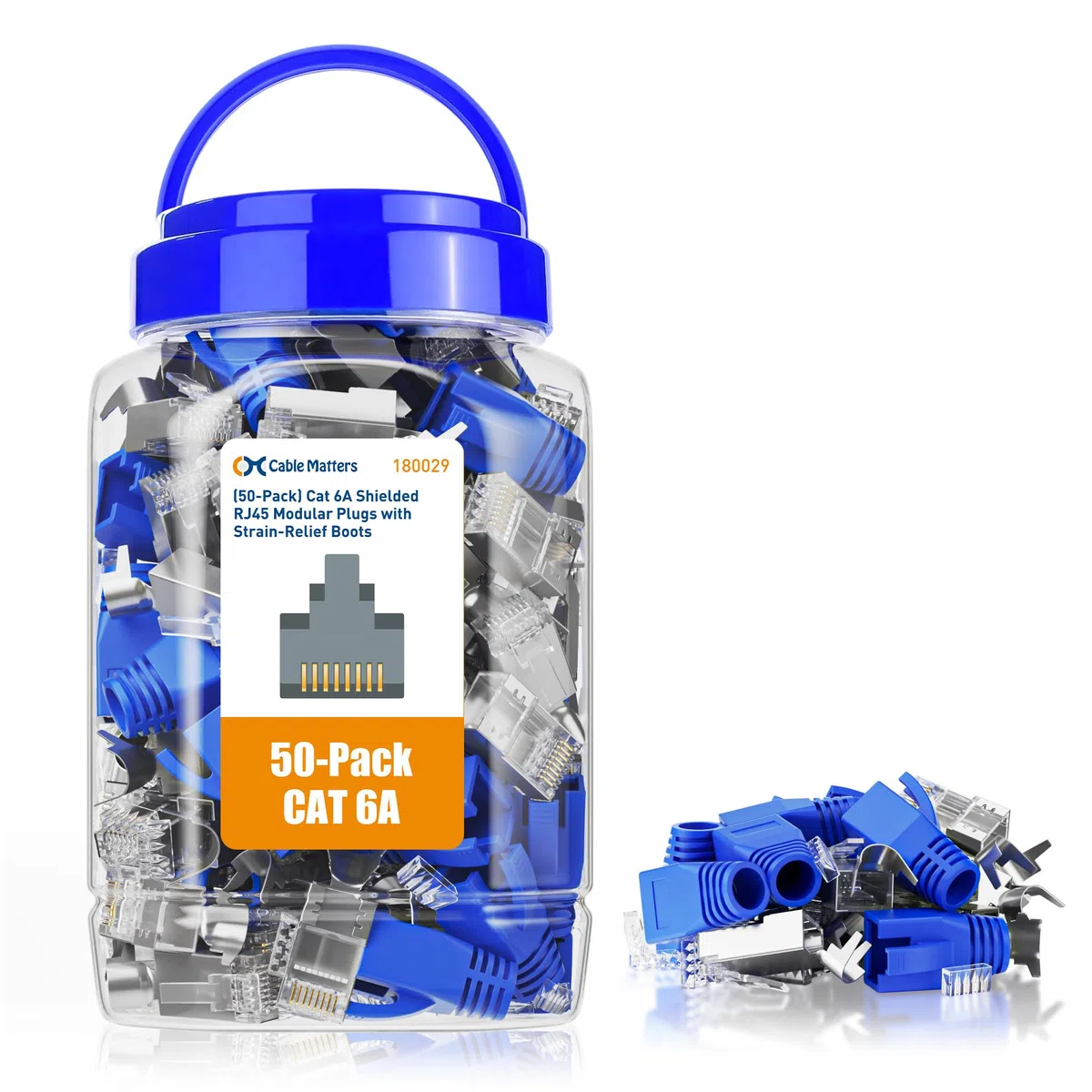 Cable Matters 50-Pack Cat6A RJ45 Spine Modulari Schermate con Stivali Antistrappo/Connettori RJ45 Schermati Cat 6A