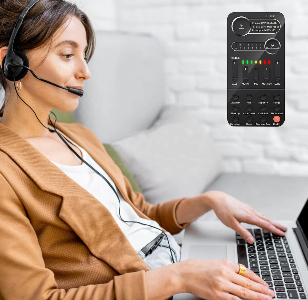 Cambia Voce Multifunzionale, Convertitore di Suono con Modalità Musica Elettrica 9 Effetti Sonori Funzione Monitor Facile da Trasportare per Computer Portatili Telefono Cellulare (Nero)