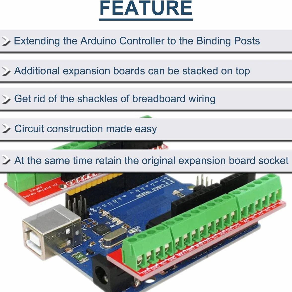 2PACK Vite Shield V2 Morsettiera Scheda di Espansione Impilabile (Doppio Supporto) per Arduino UNO R3 con Jump Wire