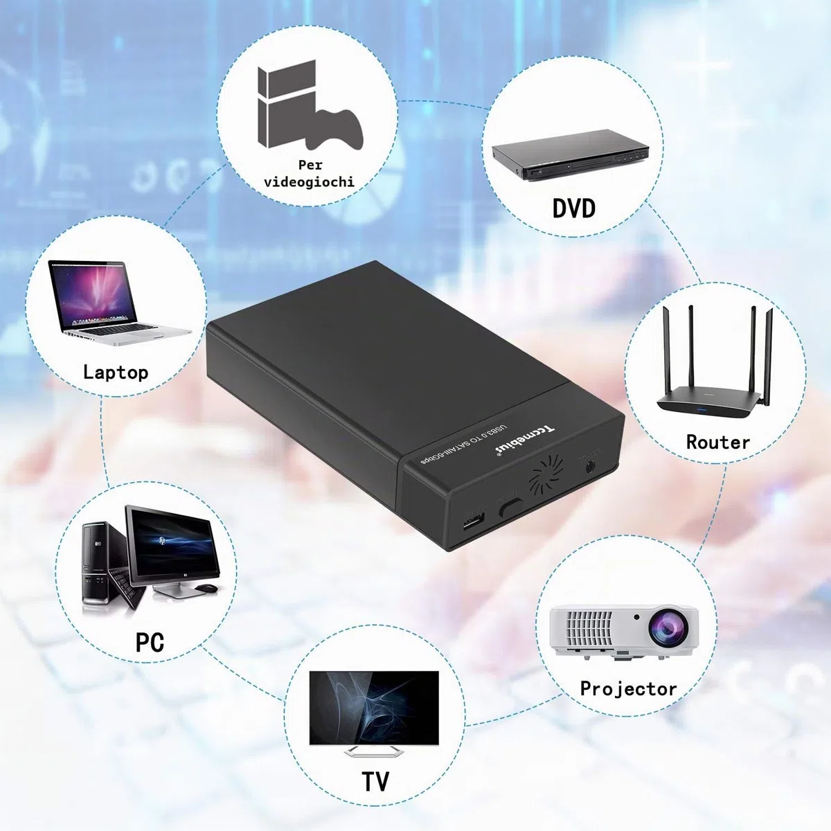 TCC-S863-DE USB 3.0 a SATA Esterno Alloggiamento per Disco Rigido per 2.5 3.5 Pollice HDD SATA I/II/III SSD (Massimo 20TB), Supporta UASP, Sonno Automatico, Installazione Senza Attrezzi