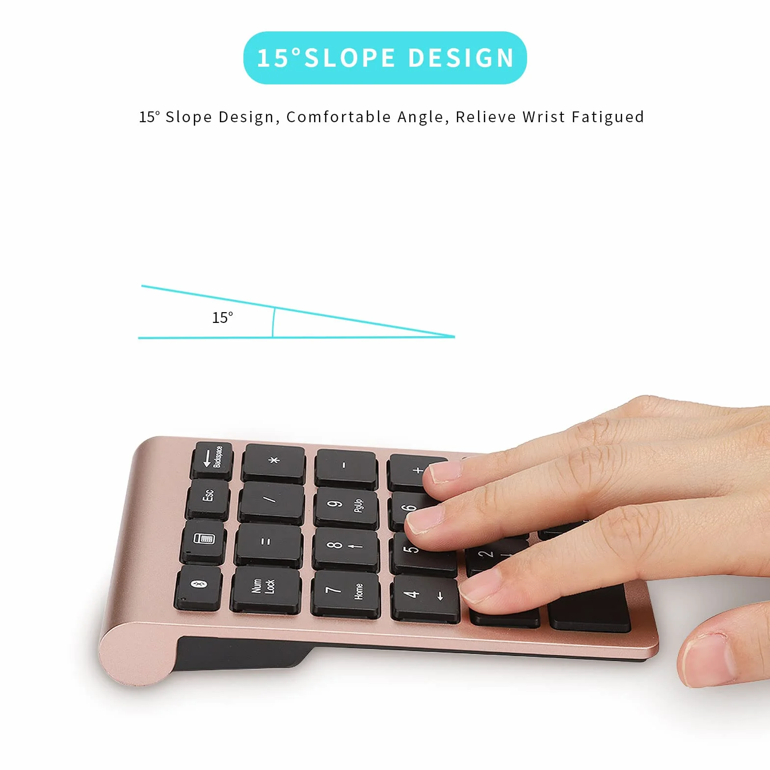 Gugxiom Blocco numerico Bluetooth 22 tasti, mini tastierino numerico portatile per la contabilità finanziaria, Bluetooth 5.0 a 10 tasti per computer portatile/desktop/PC portatile (oro rosa)