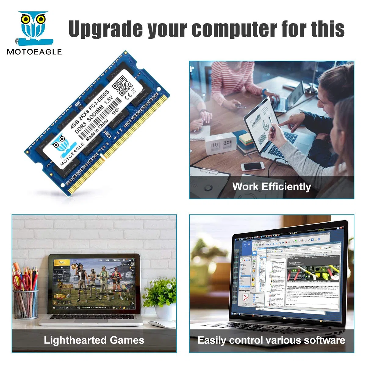 Motoeagle DDR3 1066MHz 4GB 2Rx8 PC3 8500 8500S SODIMM 8GB Kit (2x4GB) Unbuffered Non-ECC 1.5V CL7 204-Pin Memoria Laptop