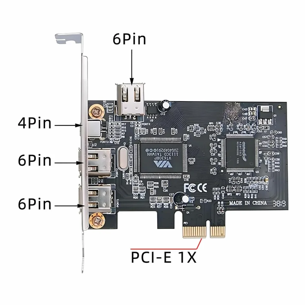 cablecc 400Mbps PCI-E 1X 4X 16X a 4 porte Firewire 400 Capture Card IEEE 1394a PCI Express Card 6Pin e 4Pin IEEE-1394 Adattatore