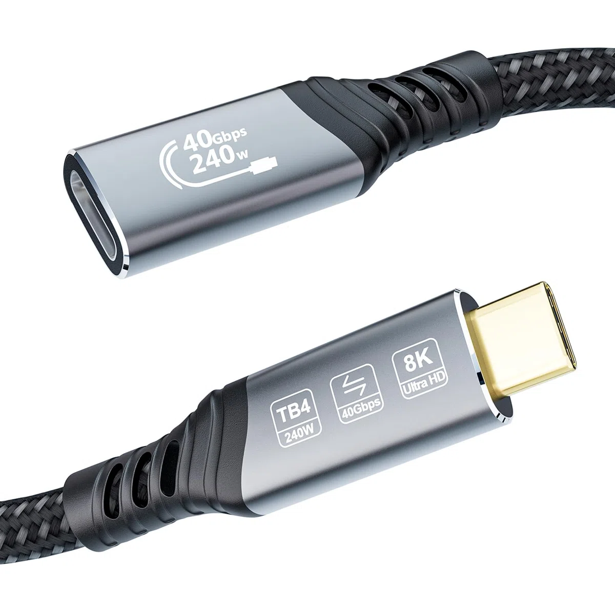 Prolunga Thunderbolt 4 2 metri, USB 4 40Gbps Prolunga USB Type C, 240W 48/5A Cavo Prolunga Thunderbolt 8K@60Hz 4K@144Hz per Thunderbolt 5, Switch, MacBook, iPad Pro, VR, SSD