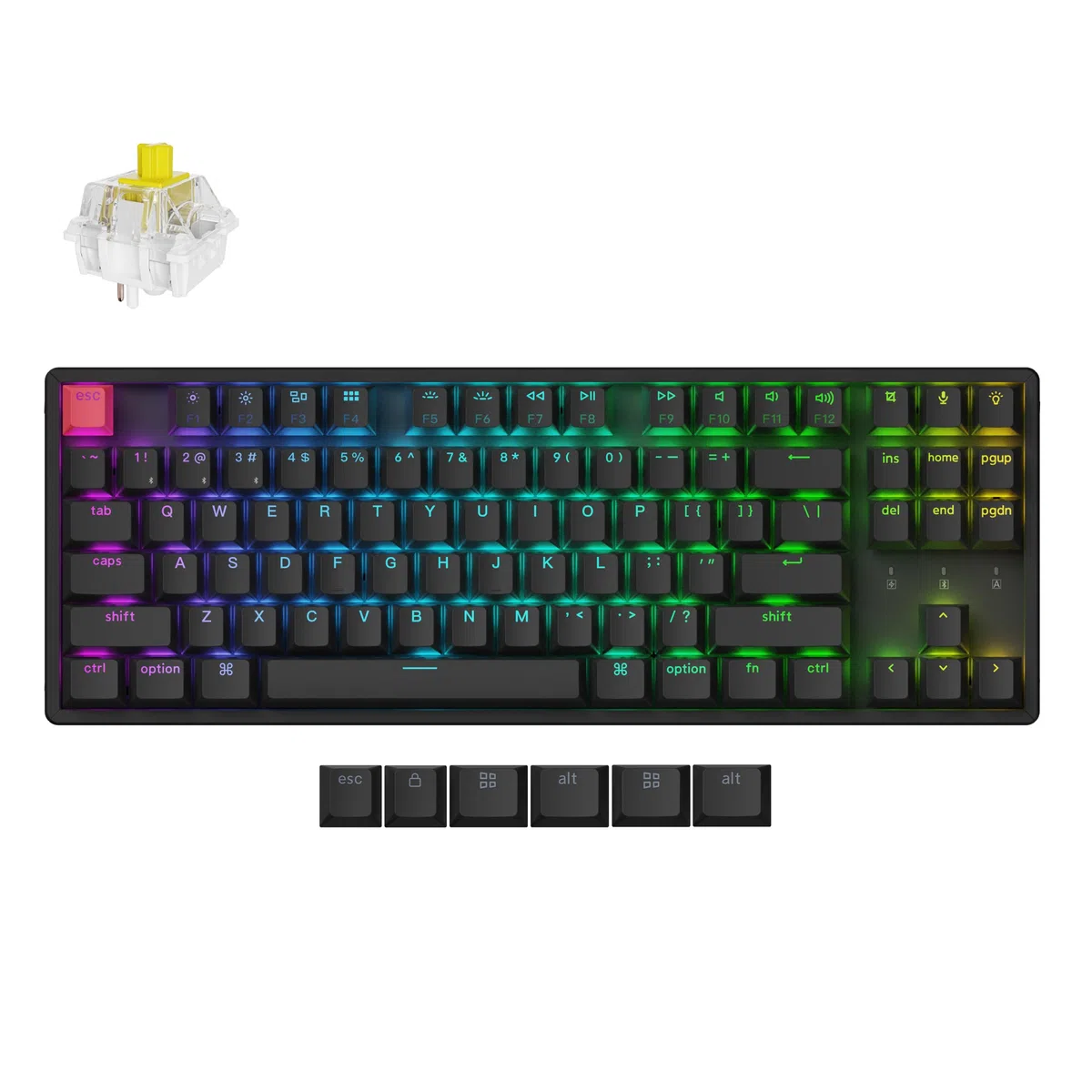 Keychron K8 Version 2 Tastiera Meccanica senza fili, Bluetooth/USB-C, RGB LED, QMK/VIA, Hot-swap, Programmable, PBT Keycaps, For Mac Windows, Super Red Switch