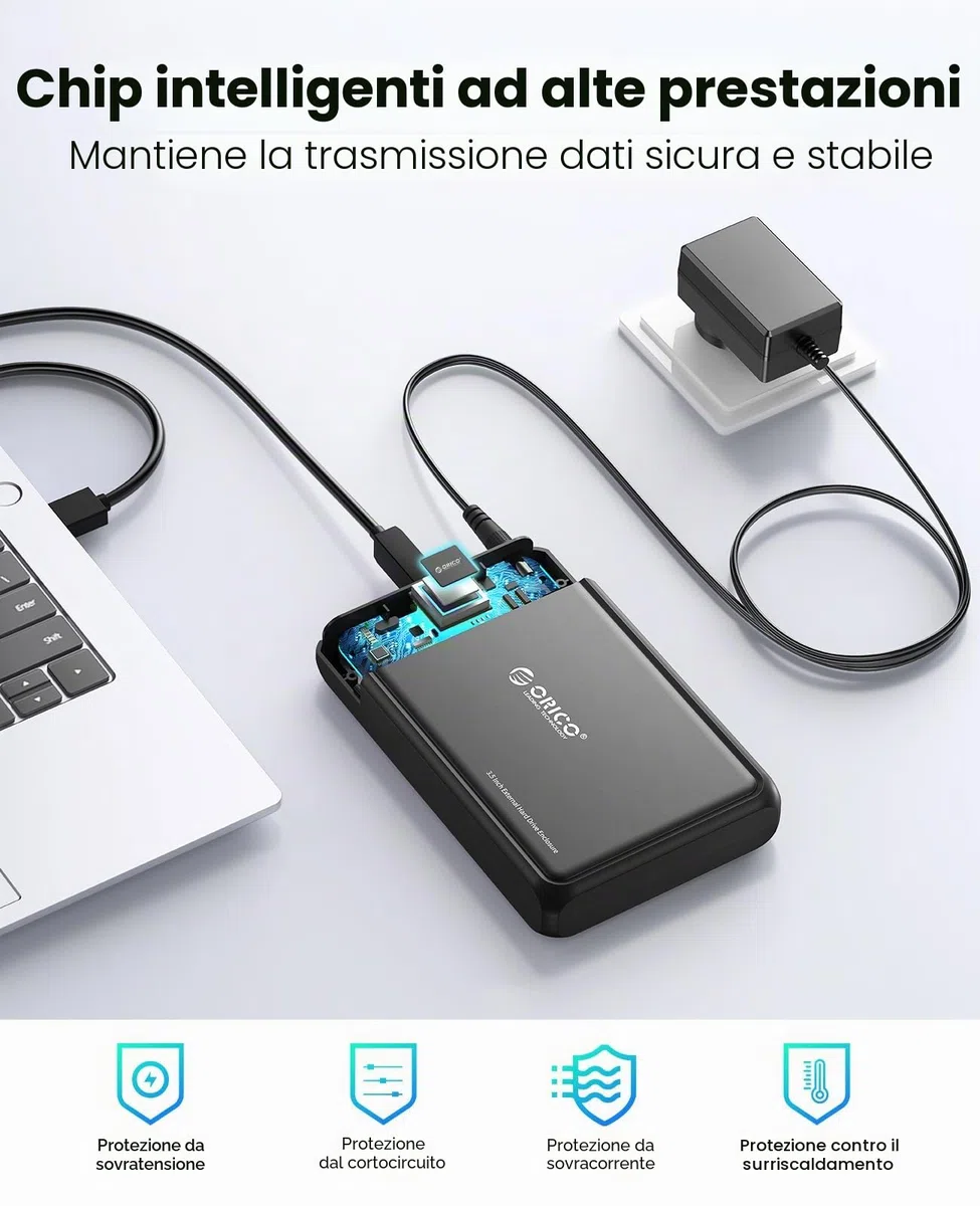 ORICO Case HDD 3.5" SATA USB 3.0 Esterno Custodia Disco Rigido per HDD e SSD SATA da 2.5/3.5 Pollici, Supporta UASP e Drive da 20TB, Adattatore Corrente 12V/2A Incluso (Metallo + ABS/DDL35-U3)