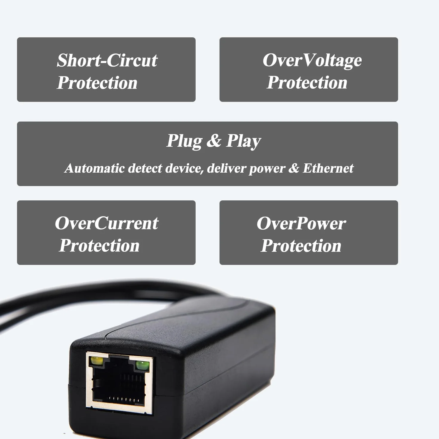2.5G PoE Splitter 36W 12V/3A, Connettore DC 5.5 * 2.1mm, Conversione da PoE a Uscita DC 12V/3A, 2.5Gbps Ethernet conforme a IEEE802.3bt, plug and play (PS5712BG)