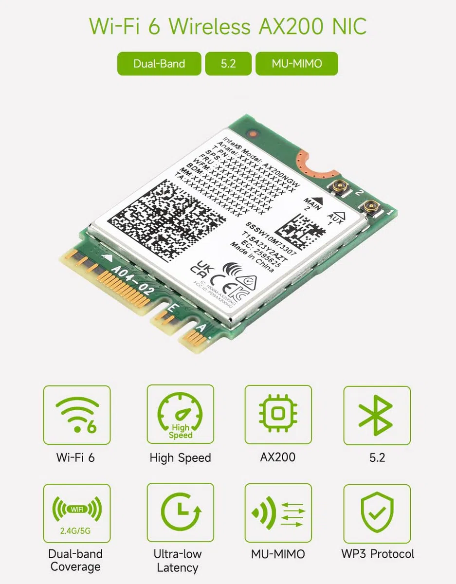 Waveshare Scheda NIC Wireless AX210 Gigabit Tri-Band Wi-Fi 6E M.2 802.11AX Standard BT5.3