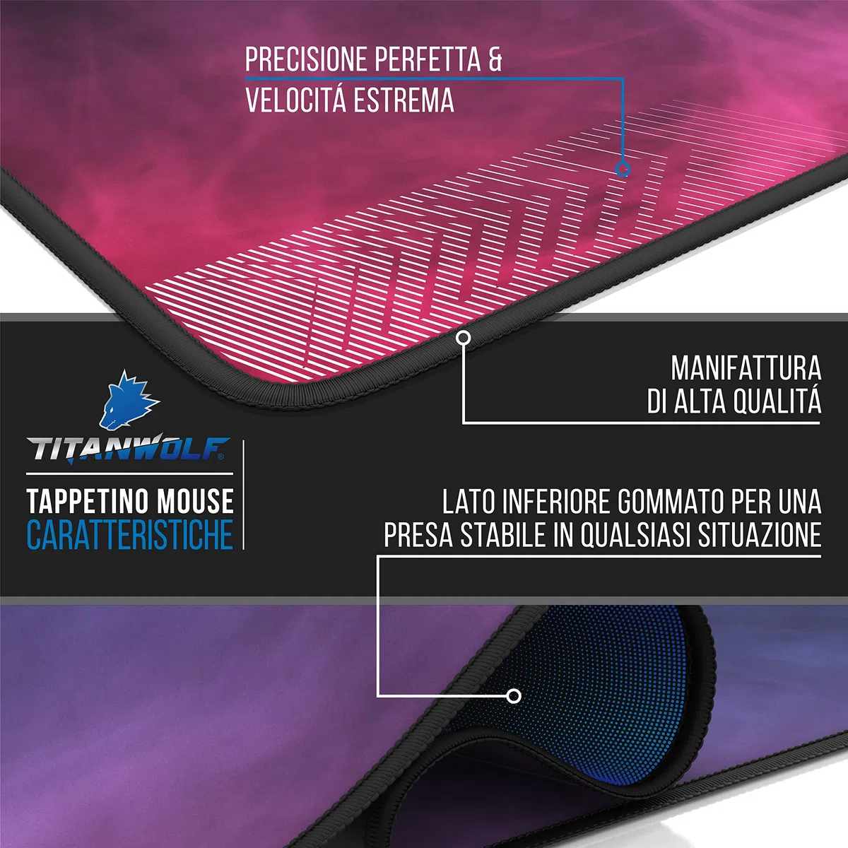 TITANWOLF - Grande Tappetino Mouse da Gioco - XXXL Oversize Mousepad - Dimensione 1200 x 600 mm - XXL Formato Oversize da scrivania e Tavolo - per Mouse e Tastiera