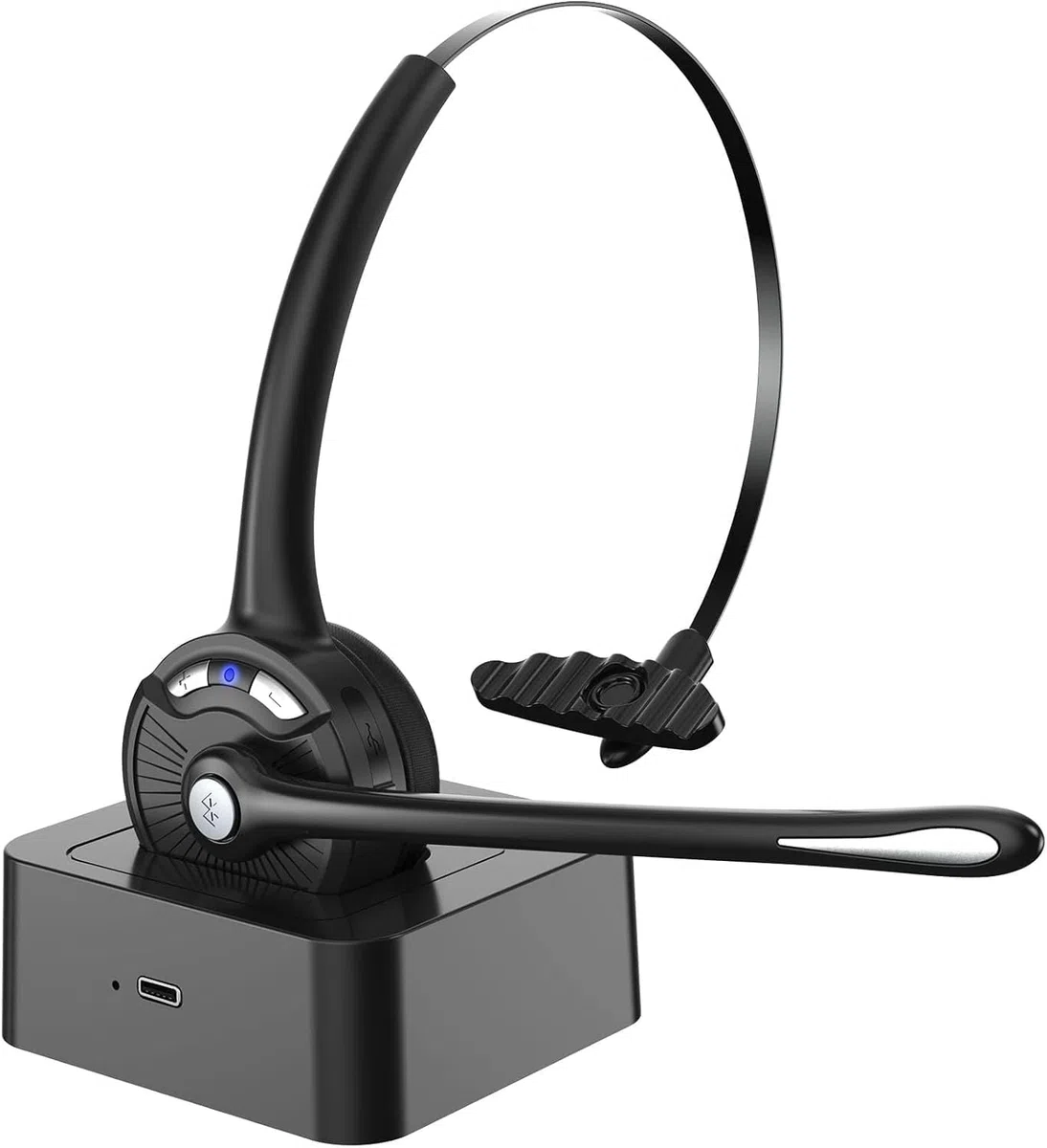 cuffie Bluetooth con microfono, cuffie on-ear wireless con cancellazione del rumore e stazione di ricarica, cuffie per telefono con pulsante muto per laptop, Skype, call center, ufficio