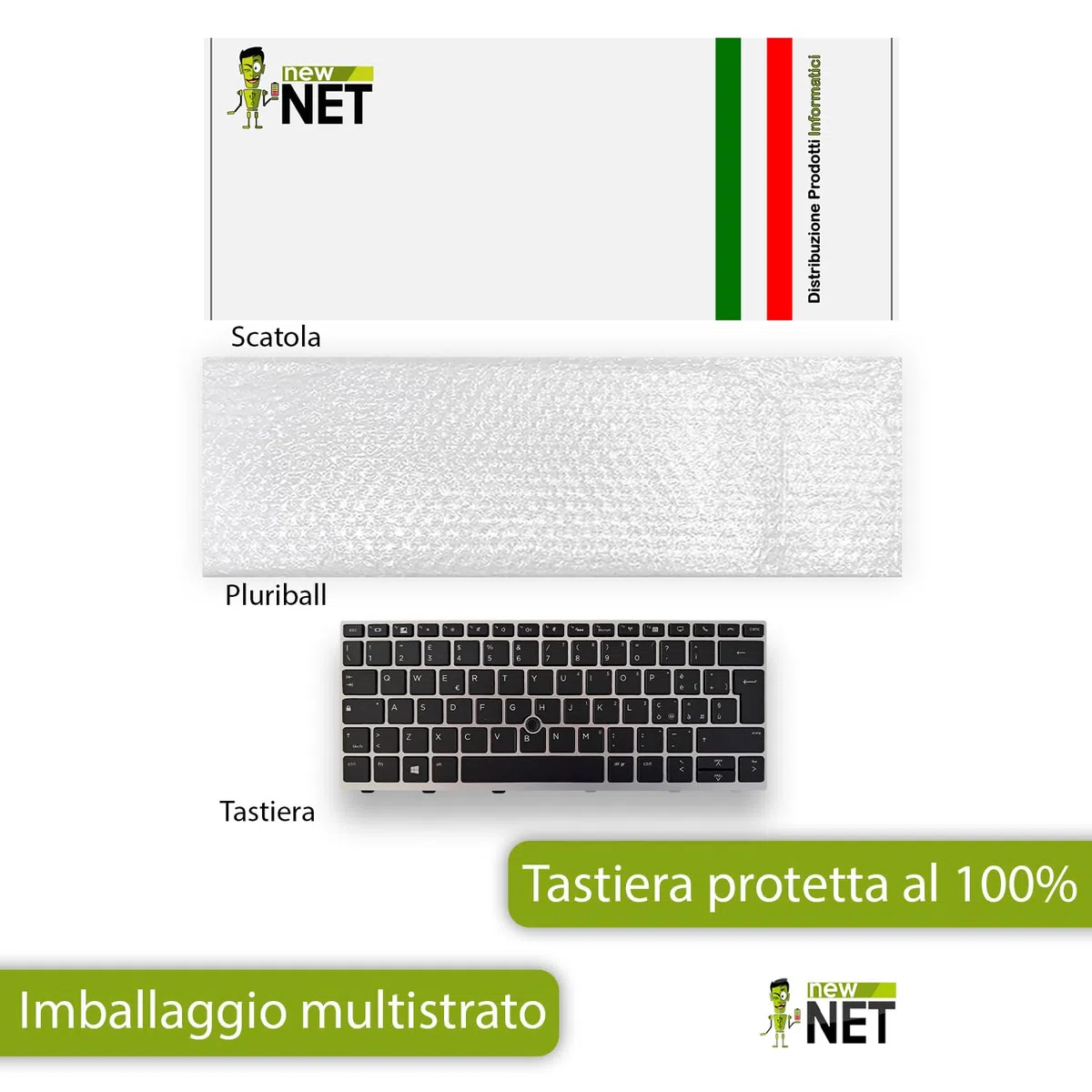 new net - Tastiera Compatibile con Notebook HP EliteBook 830 G5 830 G6 735 G5 735 G6 [Frame Silver - Trackpoint - Retroilluminata - Layout ITA]