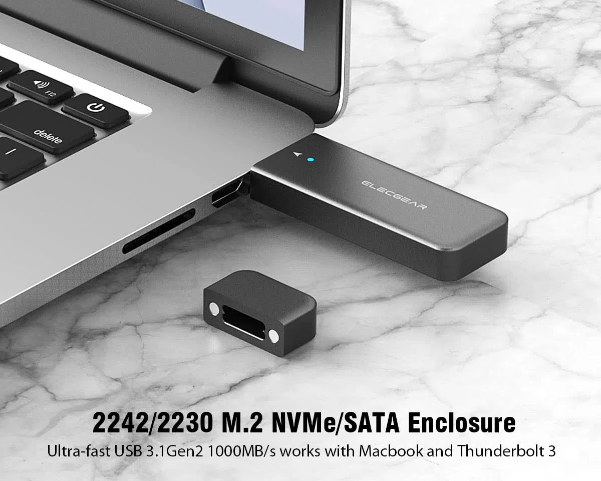 ElecGear Mini USB Case per 2230/2242 NVMe e SATA M.2 SSD, PCIe e Serial ATA Custodia in Alluminio con Cappuccio Magnetico, 10Gbps Adattatore per Scheda di Memoria interna per Unità Flash (NV-2242A)