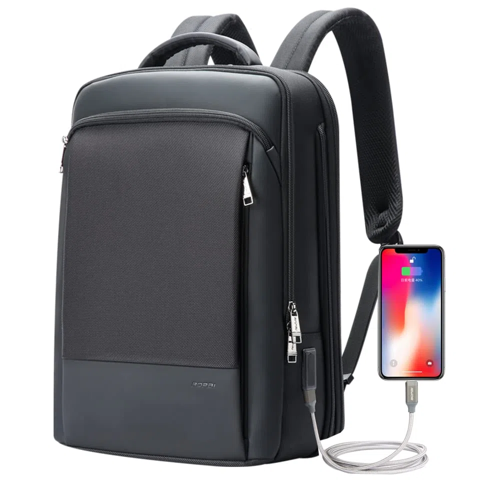 BOPai Computer Portatile da 15,6 Pollici, Convertibile, con Scomparto di Aumento, antifurto, Ricarica USB e Resistente all'Acqua, Zaino da Viaggio Multifunzione, da Uomo, Nero