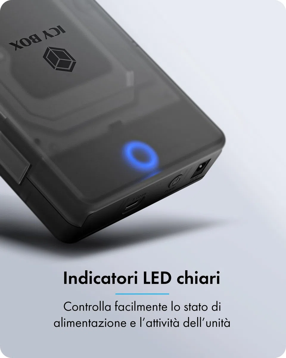 ICY BOX Spade Base 388 (case SATA 2,5"/3,5"), USB 3.2 Gen 1 Type-C, fino a 5 Gbit/s, UASP, Plug & Play, senza attrezzi, LED, fino a 30 TB, IB-388-CU3