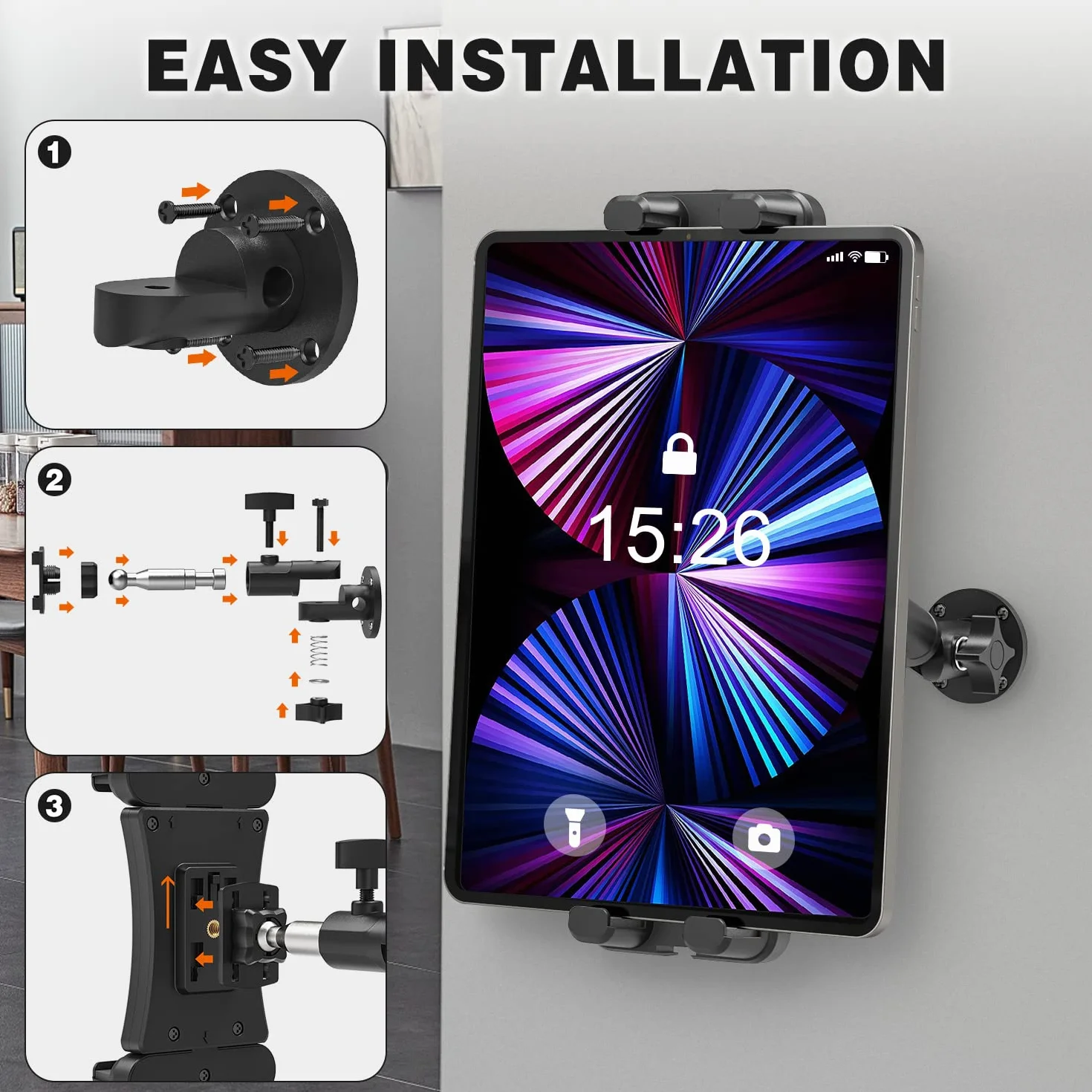 Supporto Tablet Auto, Supporto Tablet Muro per iPad/iPad Mini iPhone, Tutti Smartphone e Tablet da 4,7-13,5 Pollici, Regolabile Porta da Parete per Tablet per Auto, Camion, Muro, Scrivania