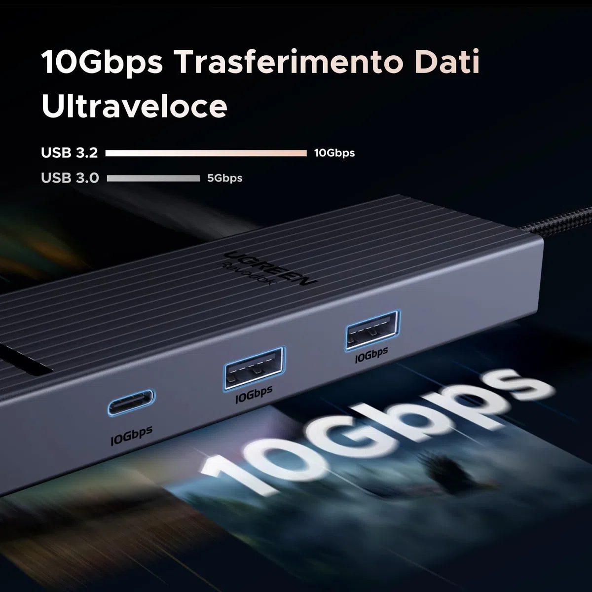 UGREEN Revodok Pro 1061 10Gbps Hub USB C Ethernet Gigabit HDMI 4K 60Hz PD 100W Adattatore Type C 3.2 Docking Station Compatibile con MacBook Neo iPad Air iPhone 17 Pro Max Surface Galaxy S26 Tab S11
