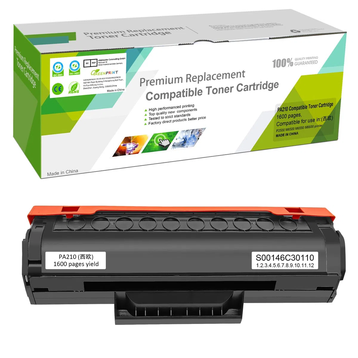GREENPRINT Cartuccia Toner Compatibile PA-210 PA210 PA 210 PA210E PA 210E 1600 Pagine Nero Per P2500W P2502W P2508W M6500NW M6500N M6500W M6550NW M6552NW M6558NW M6600N M6600NW M6602NW Stampante