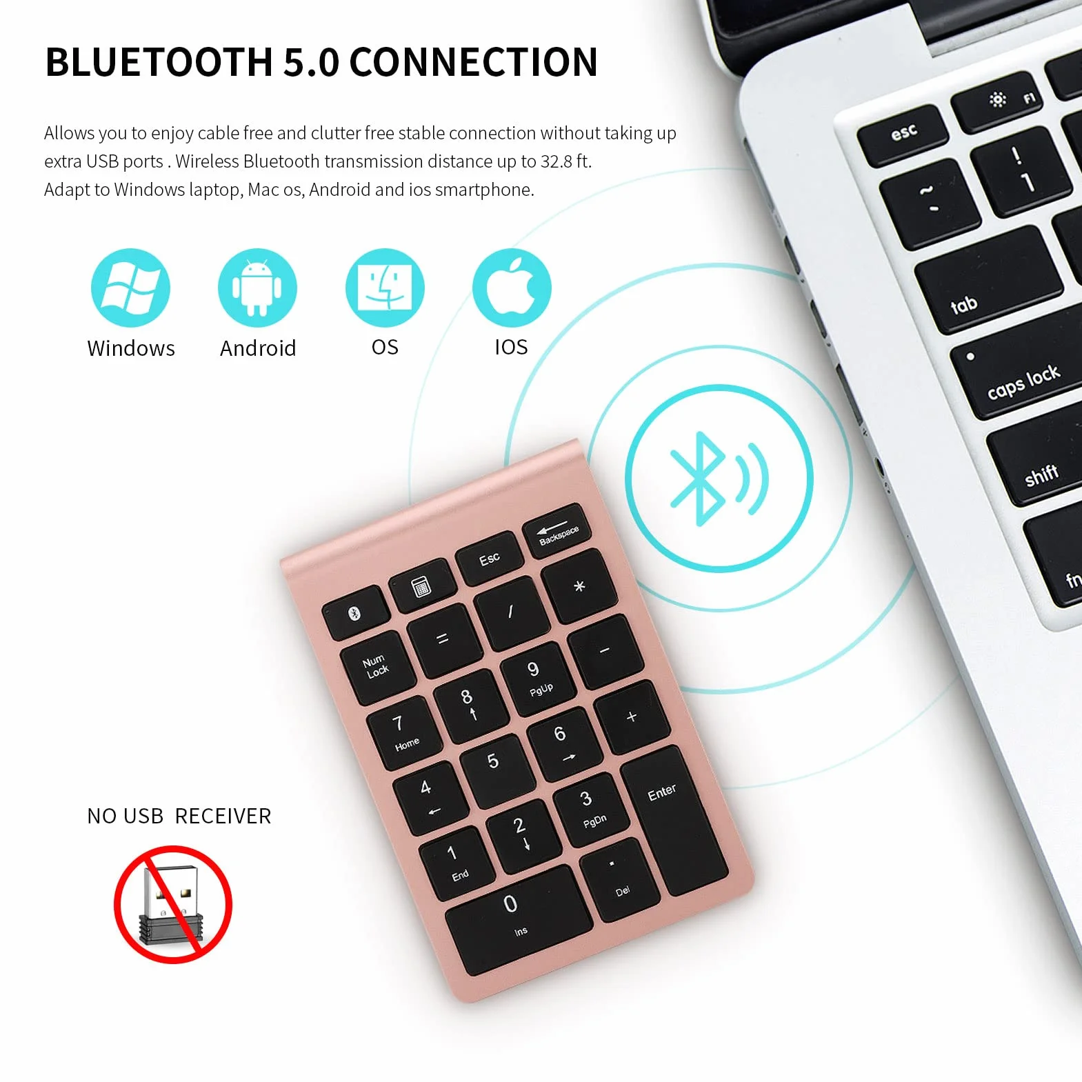 Gugxiom Blocco numerico Bluetooth 22 tasti, mini tastierino numerico portatile per la contabilità finanziaria, Bluetooth 5.0 a 10 tasti per computer portatile/desktop/PC portatile (oro rosa)