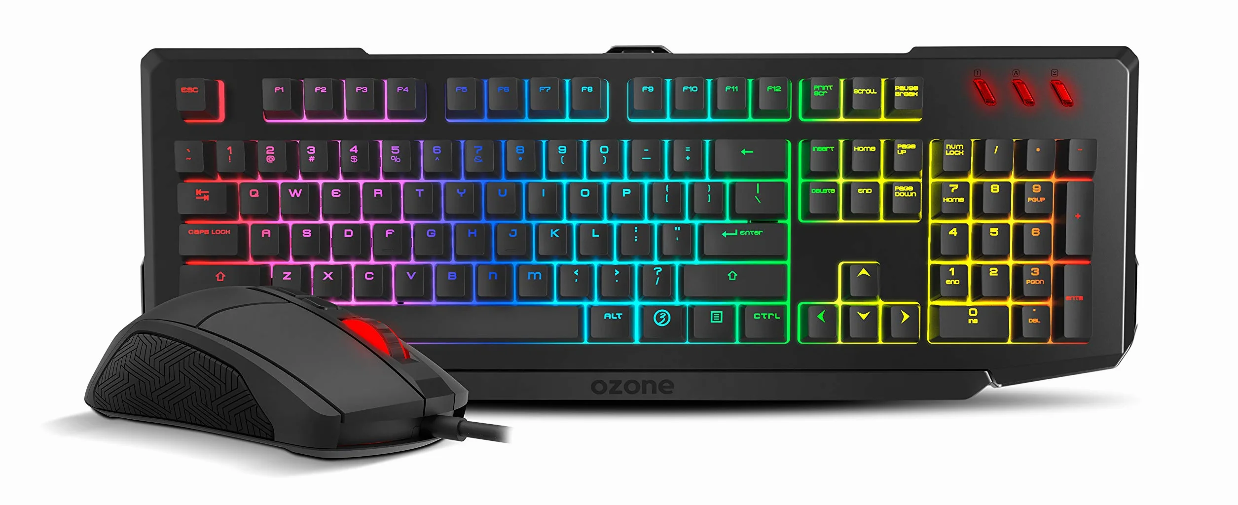 OZONE GAMING GEAR DOUBLE TAP- tastiera da gioco semi-meccanica retroilluminata RGB, mouse da gioco con sensore ottico AVAGO, 4000 dpi, LED a 6 colori, USB