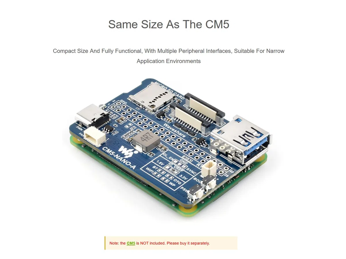 Scheda di Base per Raspberry Pi Compute Module 5 Lite/eMMC, Stessa Dimensione del CM5, con CM5 Socket /40PIN GPIO Header/USB 3.2/MIPI/TF Card Socket Interfaccia ecc.