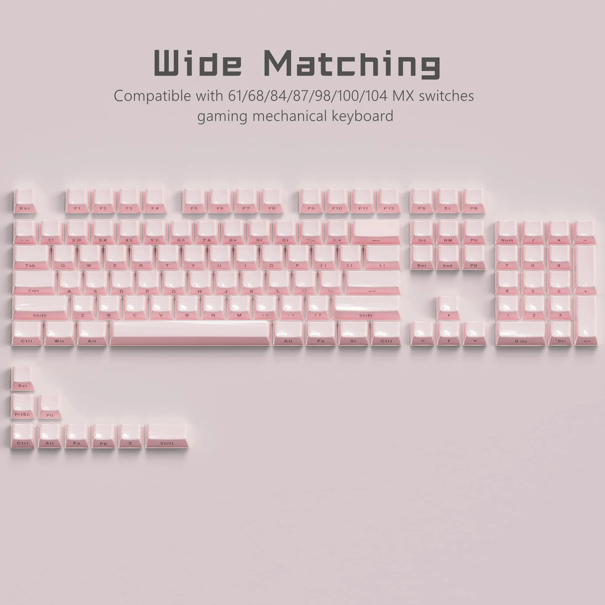 Womier Jelly Keycaps-Crystal Cute Keycaps Pink 60 65 75 100 Percent, Side Printed Elegant Key caps Custom113 Keys, OEM Profile for 61/68/84/87/98/100 Cherry Gateron MX Mechanical, Pink