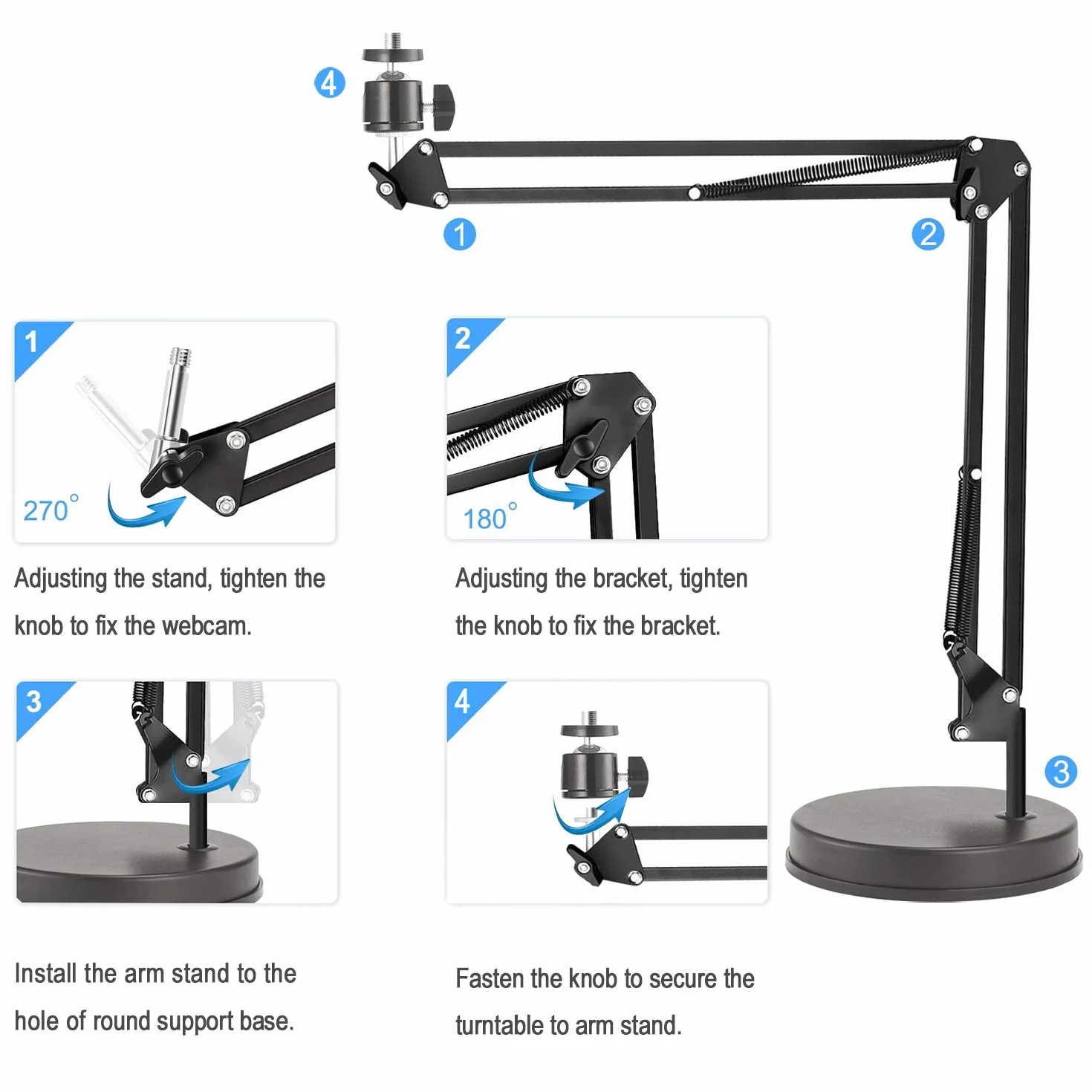 Supporto per Webcam, supporto per braccio da 22 pollici con base, compatibile con Webcam Logitech C925e C922x C922 C930e C930 C920 C615, GoPro Hero 8/7/6/5, Arlo Ultra/Pro/Pro 2 / Pro 3/Brio