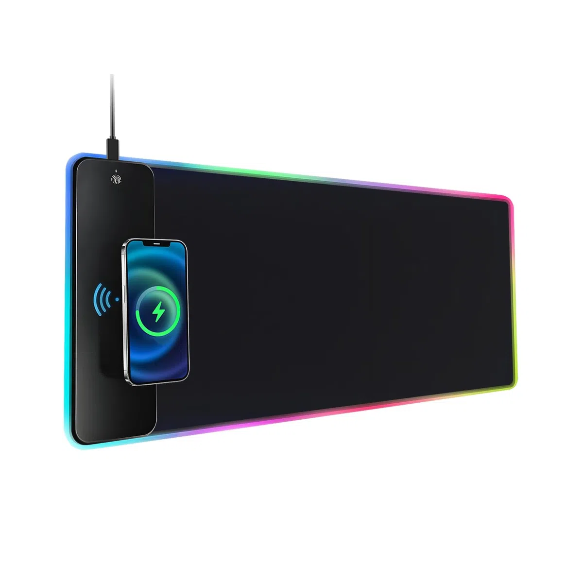 QUMOX Tappetino Mouse RGB con Ricarica Wireless 15W, 10 Modalità LED, 800x300mm, Base Antiscivolo per PC, Gaming, Scrivania
