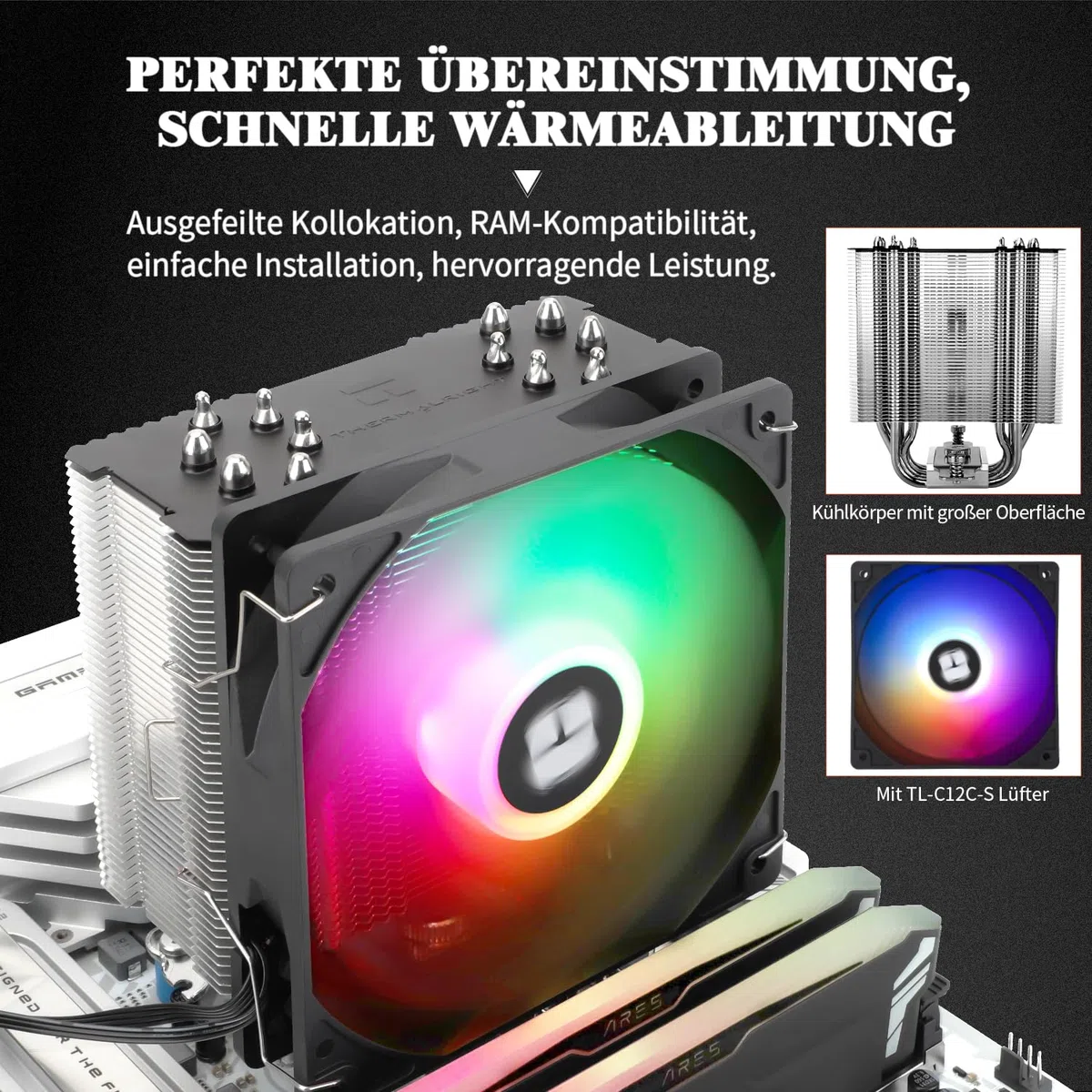 Thermalright Burst Assassin 120 SE ARGB CPU, 6 heatpipes, TL-C12C PWM Quiet Fan CPU Cooler con velocità 1550RPM, per AM4/AM5, Intel LGA1851/1700/1150/1151/1200, PC Cooler