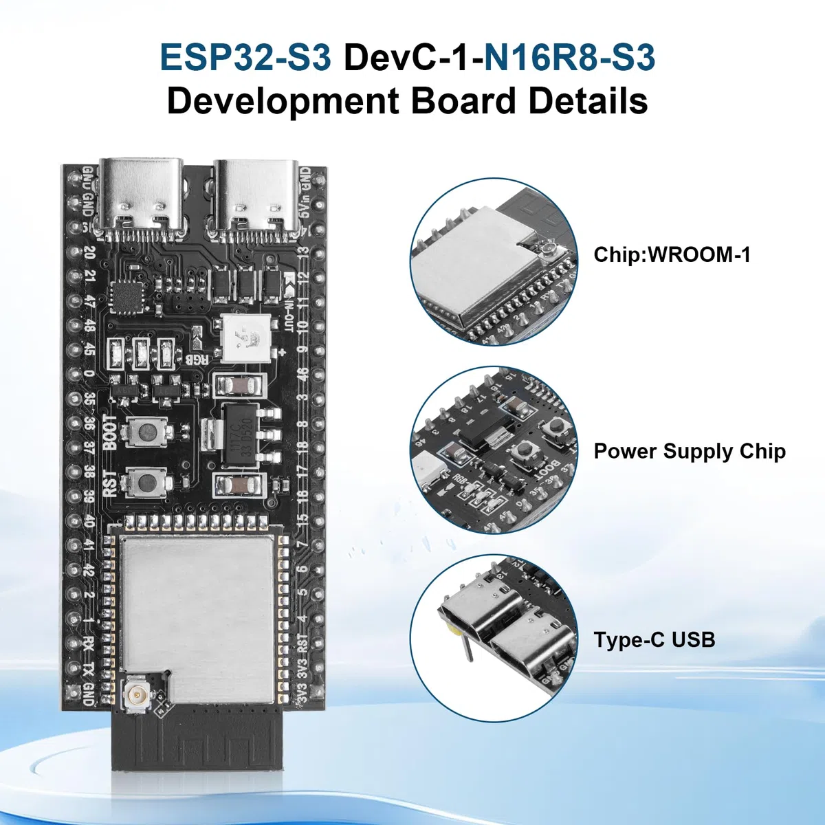 Scheda di sviluppo ESP32-S3 DevC-1-N16R8-S3 con scheda di espansione AYWHP Wi-Fi + BLE MCU ESP32-S3 Modulo completamente integrato Compatibile con Arduino (2 pezzi)