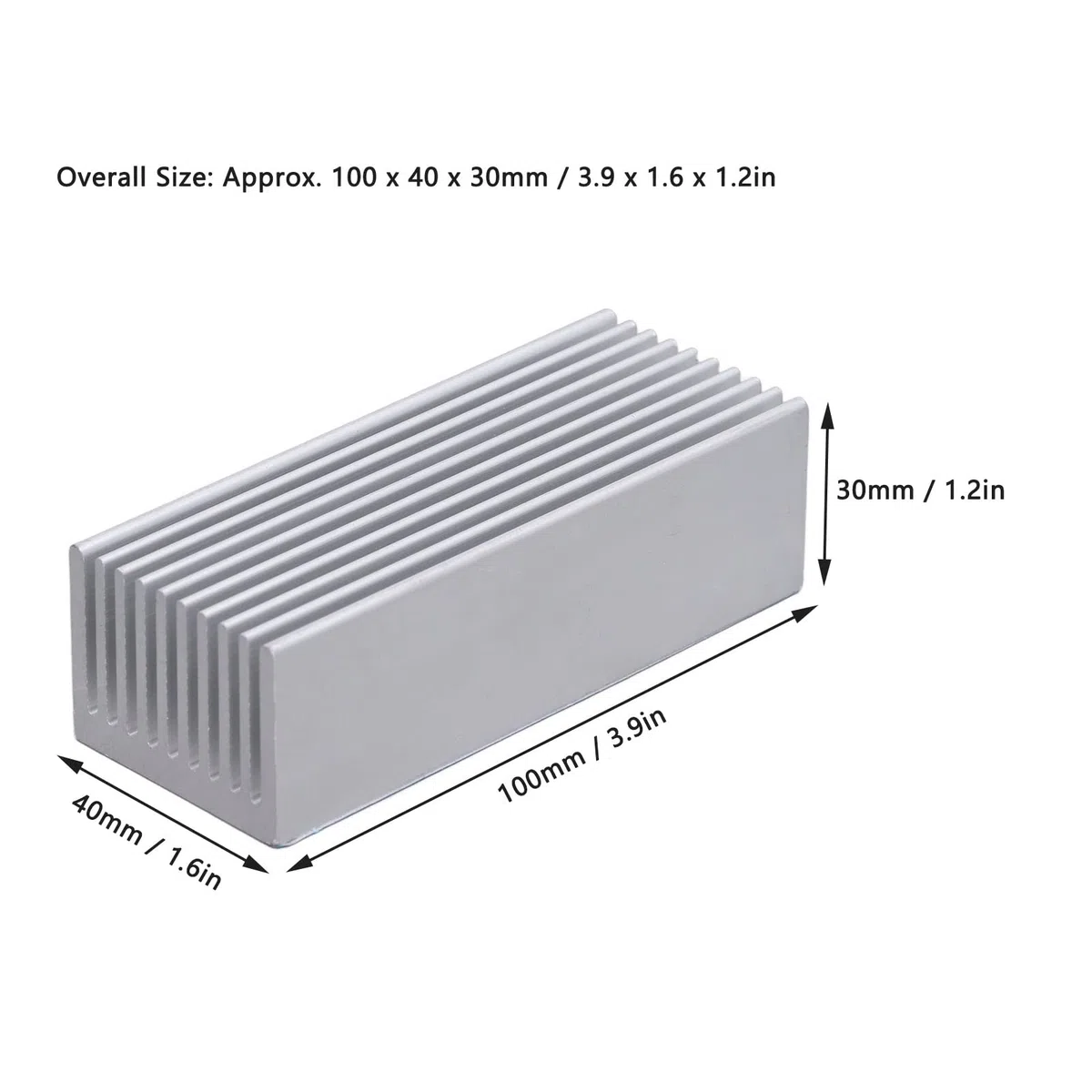 Dissipatore di calore in alluminio 100x40x30 mm, ampia superficie, anticorrosione per schede elettroniche (senza adesivo)