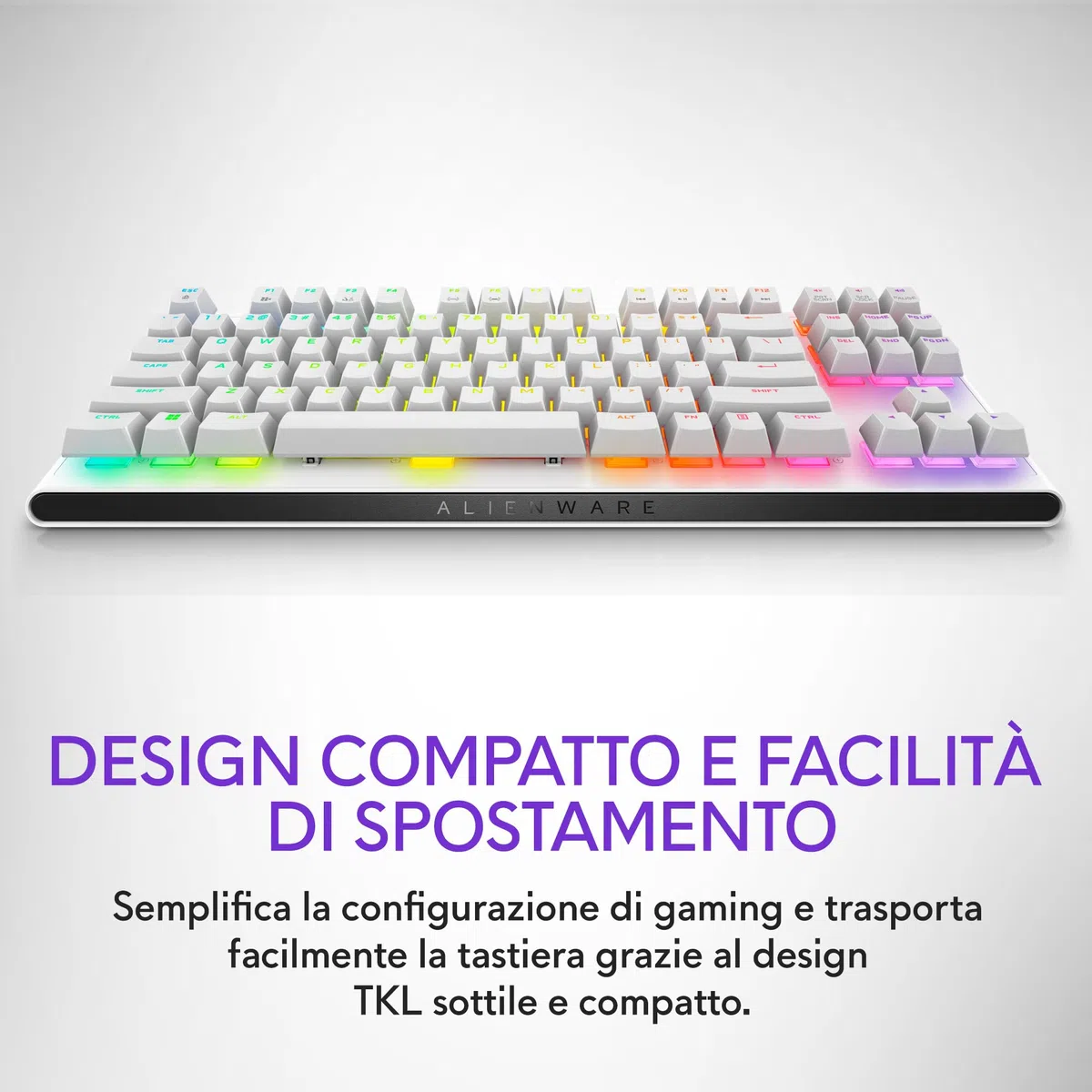 Alienware AW420K Tastiera Gaming senza Tastierino Numerico, Design Compatto, Switch CHERRY MX Red, USB, Anti-Ghosting, N-Key Rollover, Retroilluminazione AlienFX RGB, Tastiera Italiana - Lunar Light