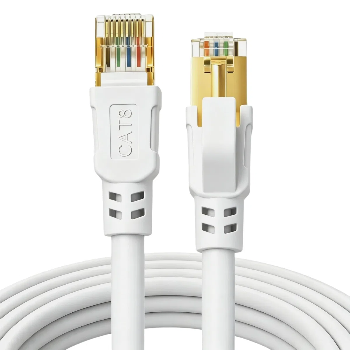 DDMALL Cavo Ethernet Cat8 10 metri, Cavo di Rete ad Alta Velocità 40Gbps 2000MHz F/FTP Cavo LAN, con Connettori RJ45 Placcati in oro per Router, Modem, PC, PS5, Xbox e Gaming (Bianco)