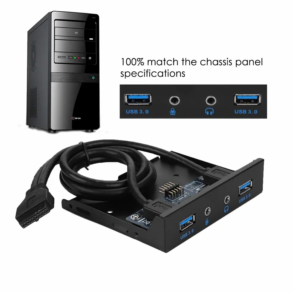 Bewinner Parte anteriore 'unità floppy, audio USB 3.0 Parte anteriore 'unità floppy, 3,5 pollici 2 interfacce USB 3.0 con audio MIC, per riservare l'interfaccia I/O anteriore del