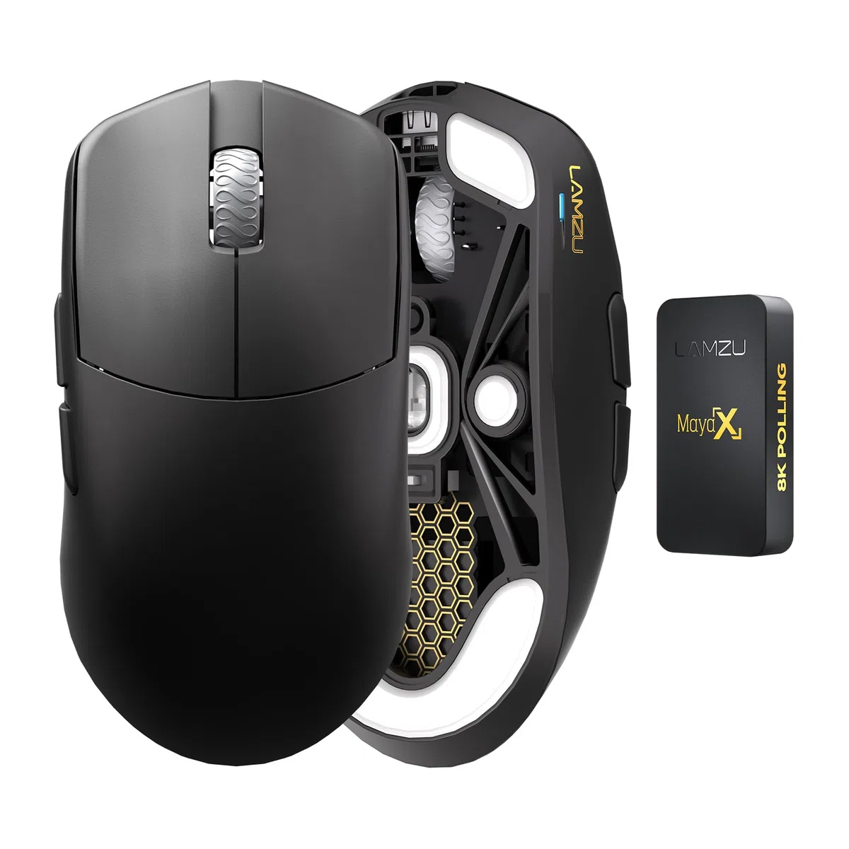 Lamzu Maya X Mouse da gioco wireless ultraleggero 47 g, interruttore ottico, massimo 30000 DPI, simmetrico, MCU Nordic 52840, codificatore antipolvere, sensore PAW3950 (Maya più grande)