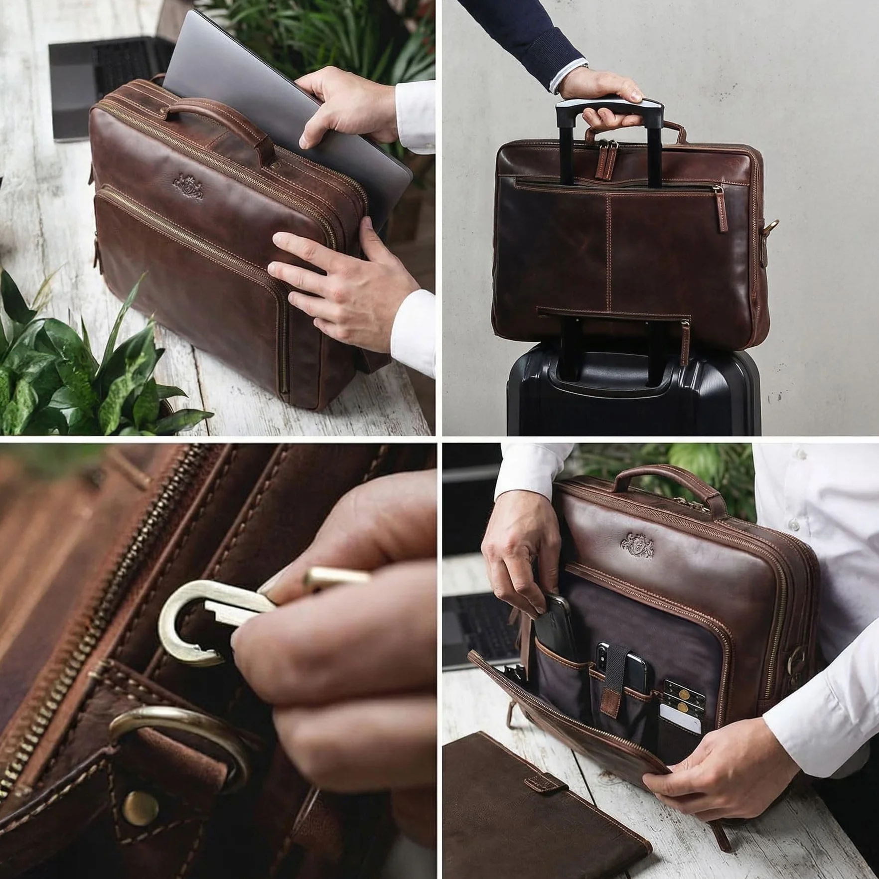SID & VAIN Laptop Bag Simon XL Business Briefcase Real Leather 15.4 inch Laptop Portable Computer Satchel Leather Bag Women and Men
