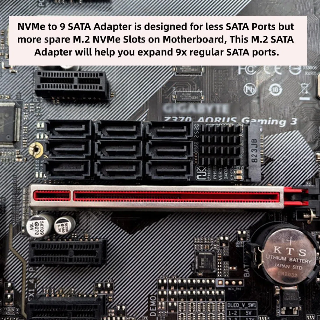 chenyang Adattatore da 9 porte M.2 a SATA 3.0, adattatore PCIe 3.0 a SATA III da 6 Gbps con spia intelligente