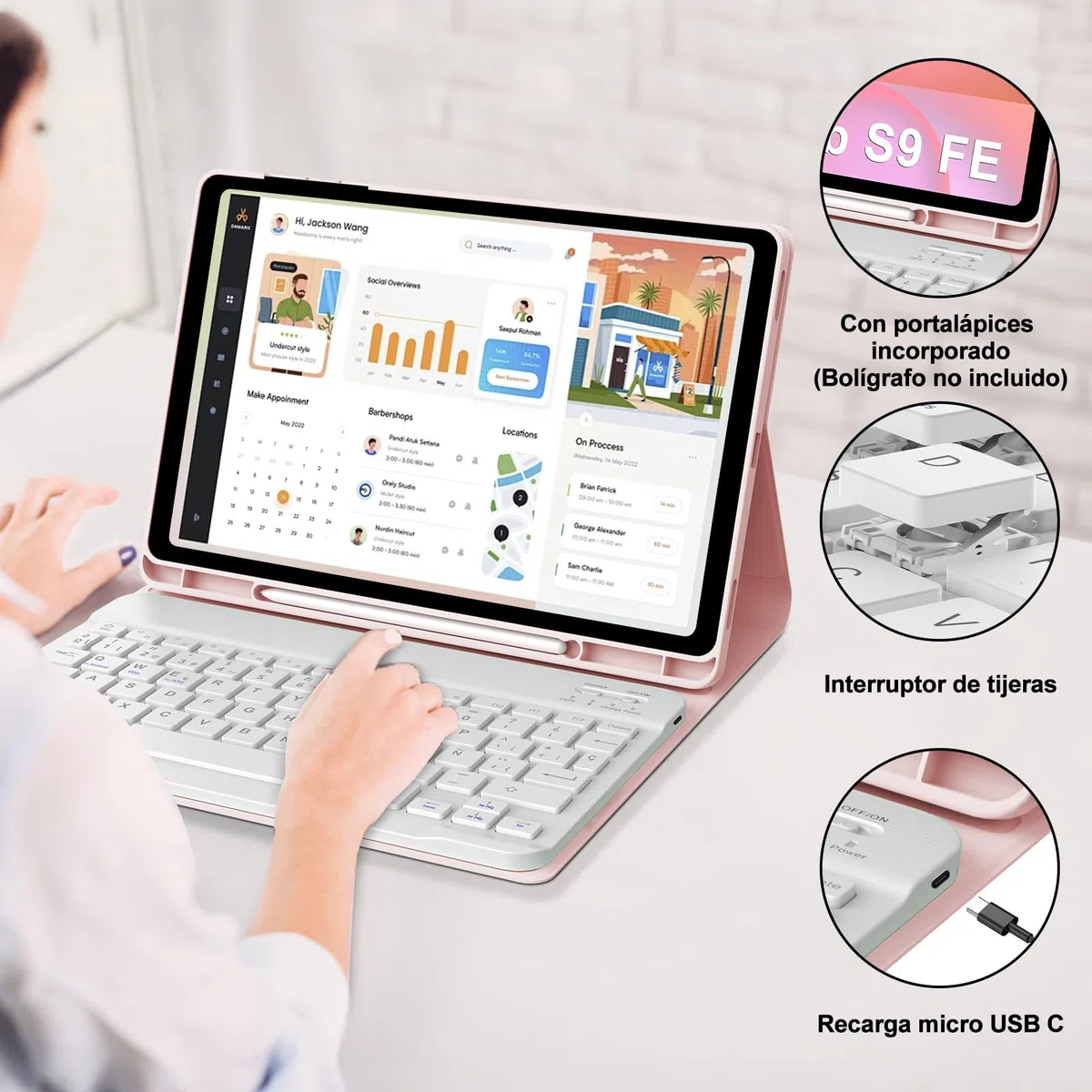 JADEMALL Custodia Tastiera per Samsung Tab S10 FE 10.9" 2025/S9 FE 10.9" 2023, Italiana QWERTY Tastiera Bluetooth con Portapenne per Galaxy Tab S9 FE/S10 FE 10.9"/S9 11", Rosa