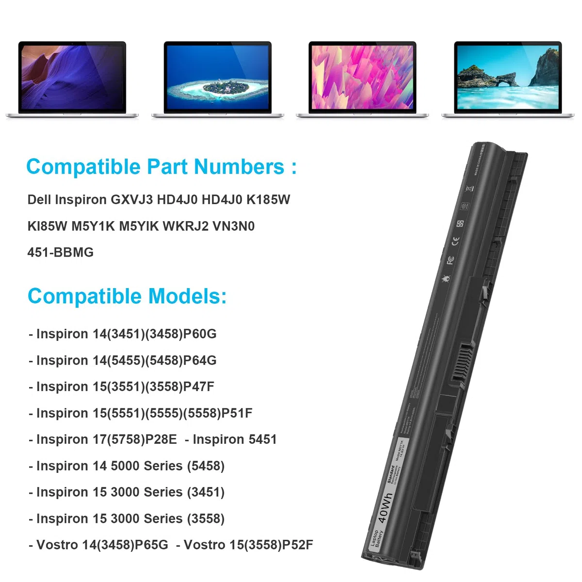 Batteria per PC portatile Dell Inspiron 14 15 17 3000 5000 Serie 3551 3451 3558 5559 5558 5555 5758 GXVJ3 HD4J0 M5Y1K K185W WKRJ2