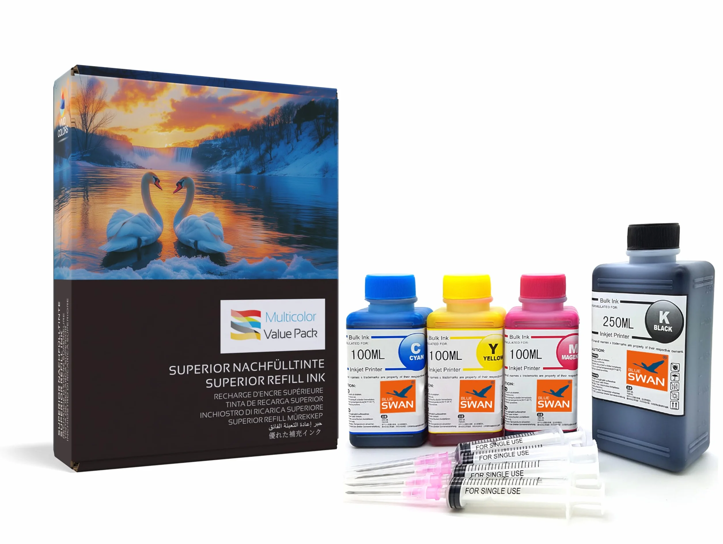 BLUE SWAN Kit di Ricarica Inchiostro 550ml – Compatibile con Cartucce HP 305, 305XL e 307XL – Per Stampanti HP Envy 6000, 6010, 6020, 6030, 6032, DeskJet 2700,2710,2720,4100,4120,4130, Pro 6400,6430