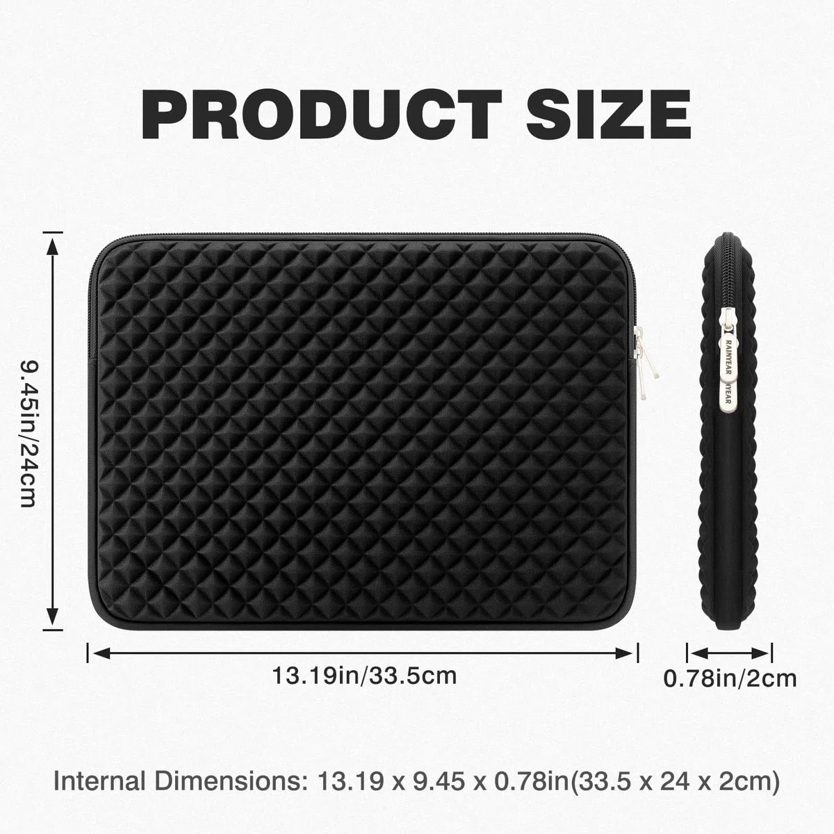RAINYEAR 13,3-13,6 pollici Laptop Sleeve Borsa imbottita compatibile 14 pollici Macbook Pro/Max M1 M2 M3 M4, 13,6 pollici Macbook A1369 A1466 A1278 e 13,3 pollici PC Notebook Chromebook(Nero)