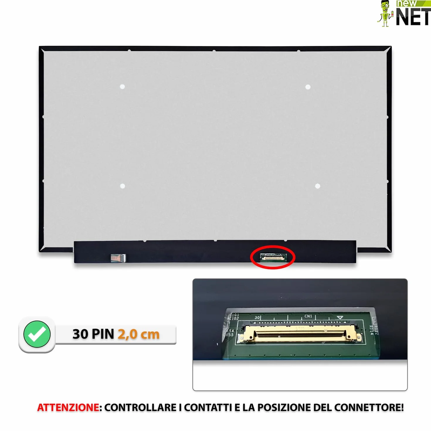 new net - Pannello Schermo Display LCD Compatibile con Notebook HP 15z-gw, 15z-gw000, 15z-gw0xx, 250 G8 [15.6 Pollici - FHD 1920 x 1080-30 Pin - 60Hz TN]