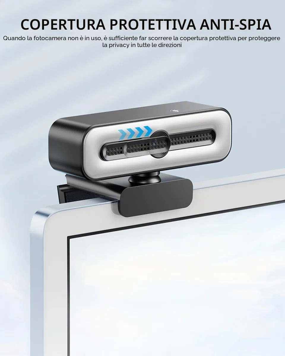 Webcam 4K UHD Ring Light per PC, webcam 1080P 60FPS con doppio microfono AI con cancellazione del rumore, correzione automatica della luce, copertura della privacy, FOV 73°, autofocus PDAF, copertura