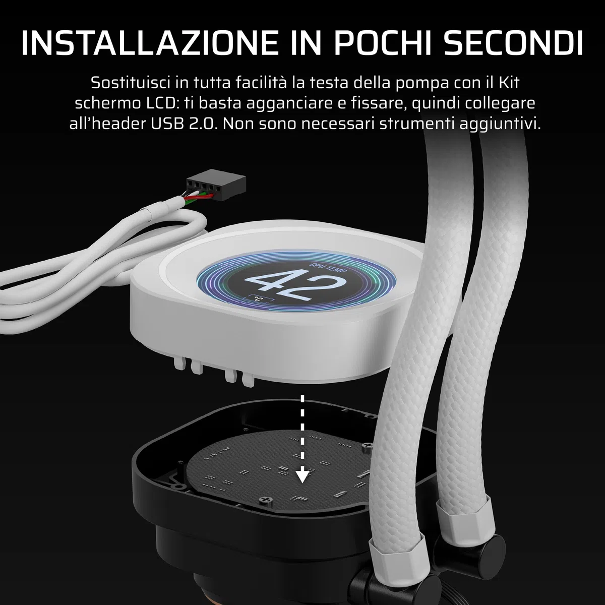 CORSAIR NAUTILUS RS Modulo LCD – Per dissipatori CPU AIO NAUTILUS RS e NAUTILUS RS ARGB – Schermo LCD IPS da 2,1", facile installazione senza attrezzi – Bianco