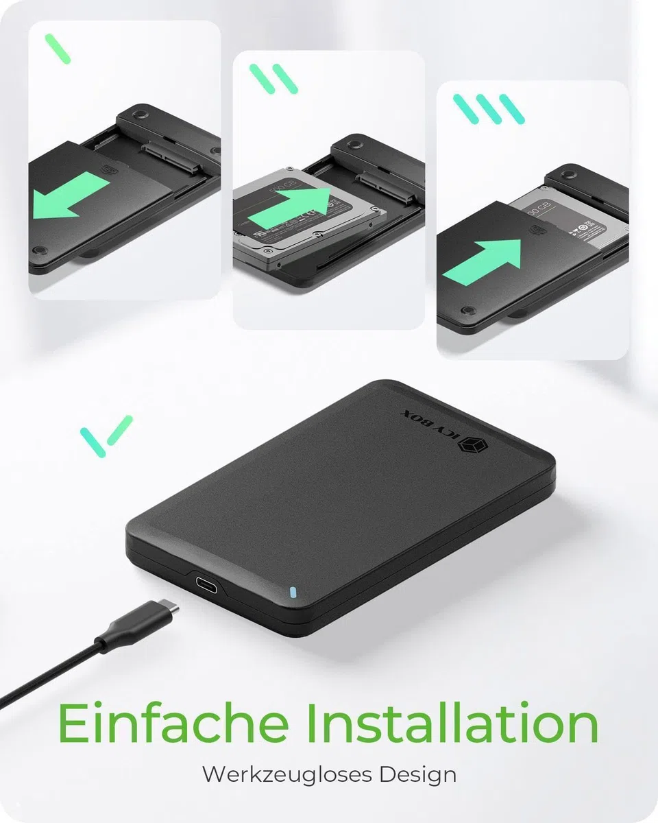 ICY BOX Alloggiamento SATA HDD/SSD da 2,5", USB-C/A 6 Gbit/s, senza attrezzi, alluminio, supporto UASP, Plug & Play, IB-201T-CU31