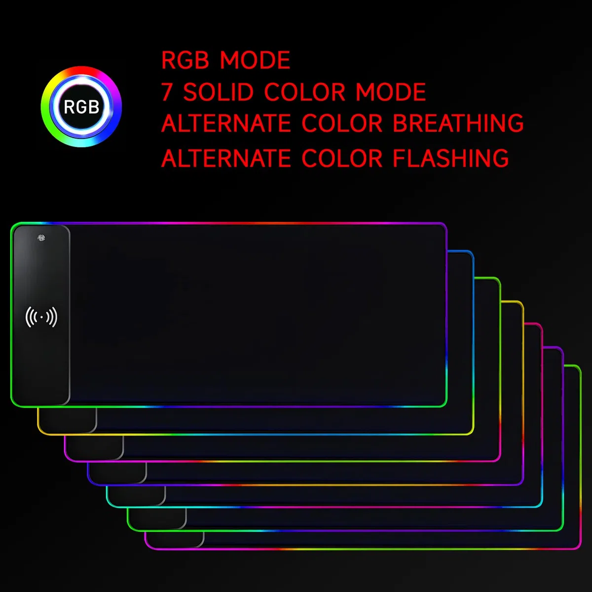 QUMOX Tappetino Mouse RGB con Ricarica Wireless 15W, 10 Modalità LED, 800x300mm, Base Antiscivolo per PC, Gaming, Scrivania