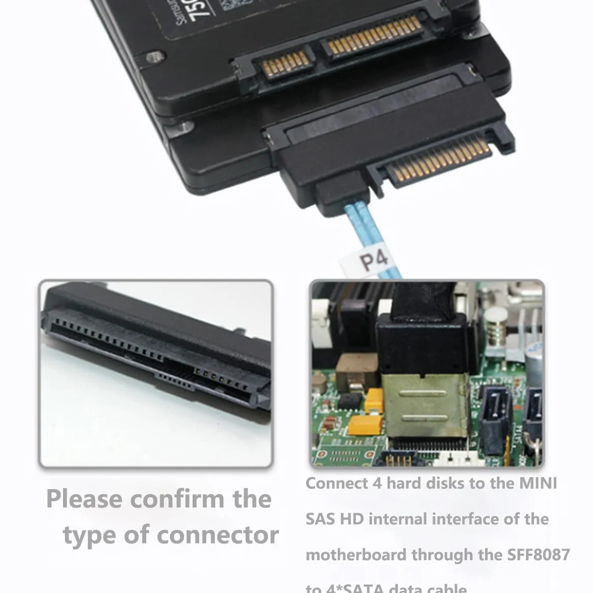 Cavo interno mini SAS SFF-8087 36 pin a 4X SAS 29 pin SFF-8482 Hard Disk SAS con porta di alimentazione SATA, 1 m