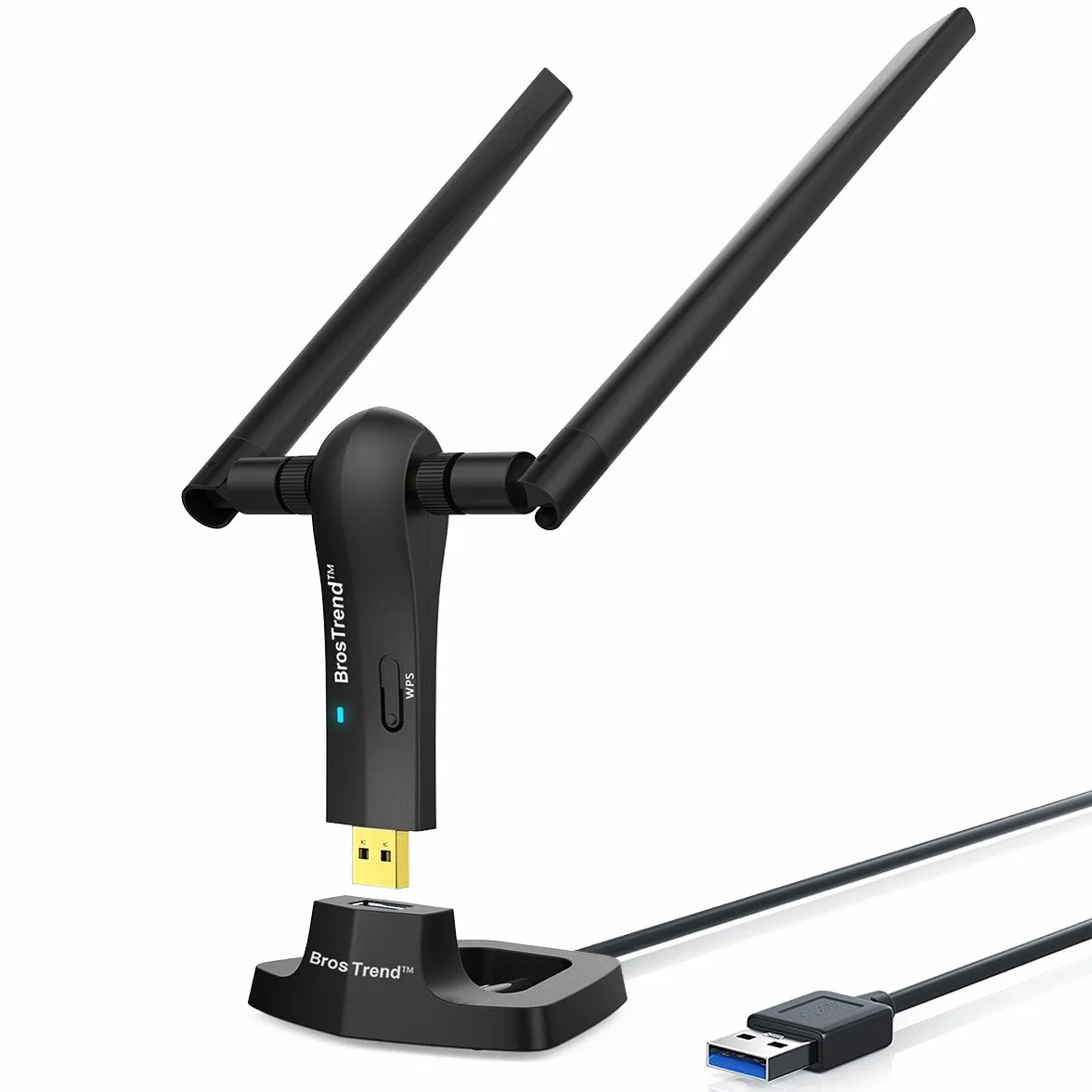 BrosTrend USB Adattatore a Lunga Portata 1200Mbps, Dual Band 5 GHz 867 Mbps 2,4 GHz 300 Mbps, Chiavetta Wireless per PC Desktop e Laptop con Windows 11/10/8.1/8/7, 2 Antenne WiFi 5dBi