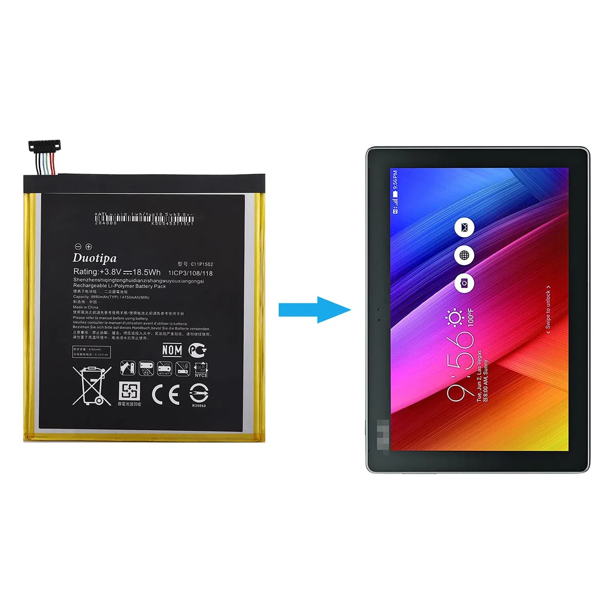 Duotipa Batteria di ricambio C11P1502 compatibile con ZenPad 10 10.1 Z300C Z300M Z300CG Z300CL P023 P01T batteria con attrezzi