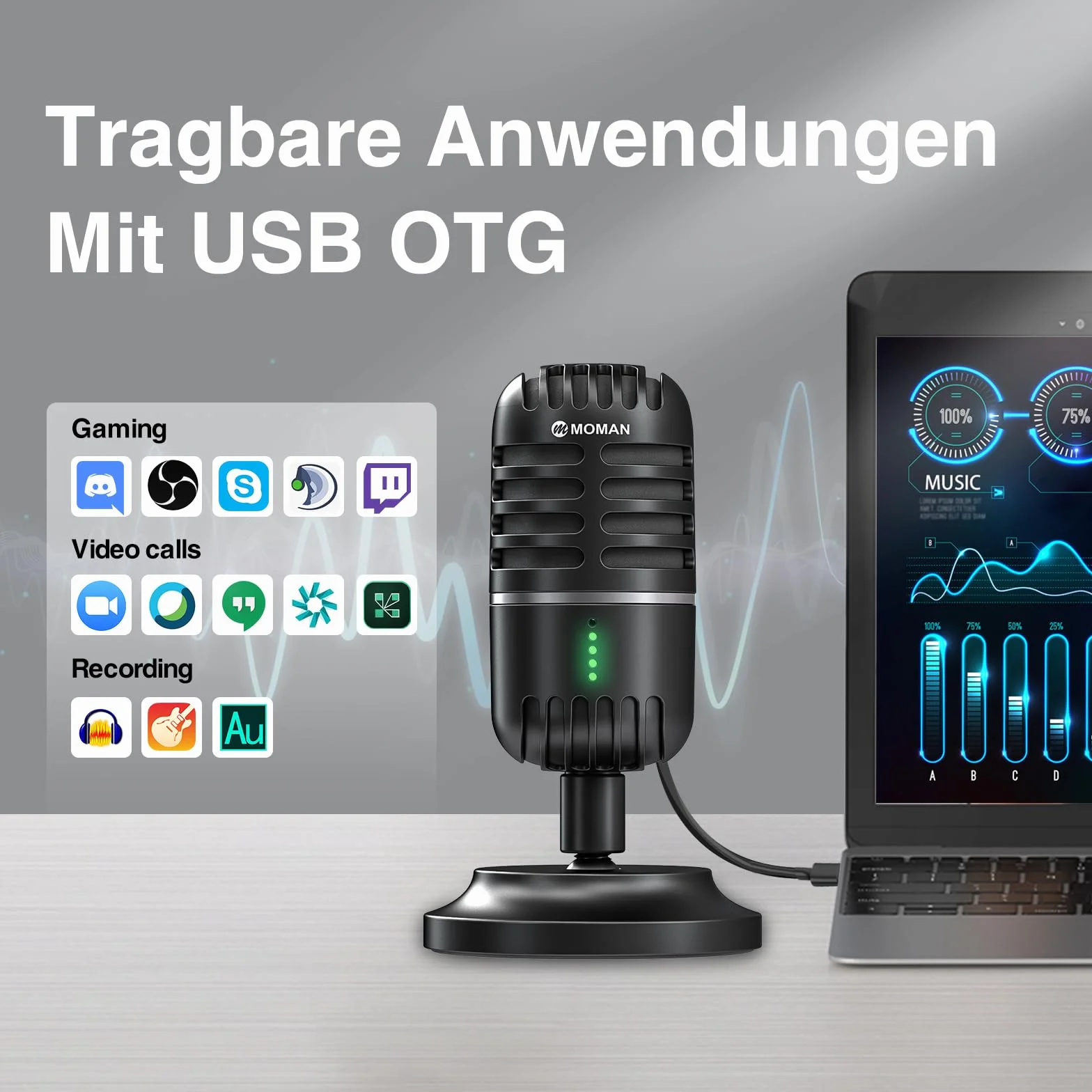 Microfono pc, microfono streaming per PC, PS4, PS5, condensatore microphones USB C per giochi, podcast, registrazioni, streaming, con muto/gain, adattatore per telefono, compatibile con Mac, Winows